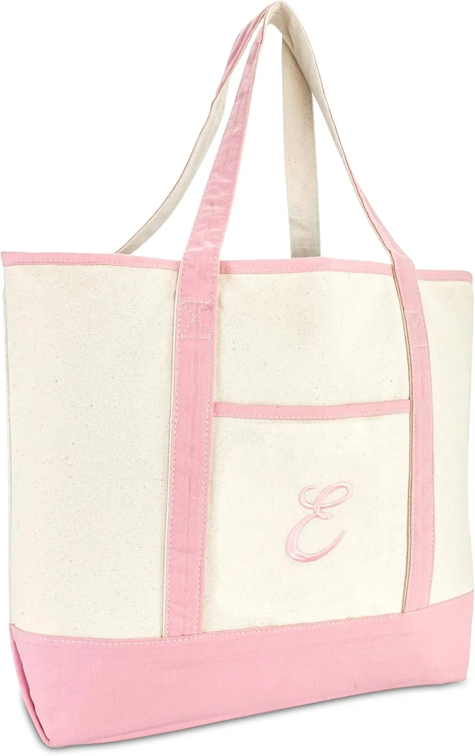 DALIX Women's Cotton Canvas Tote Bag Large Shoulder Bags Pink Monogram A - Z