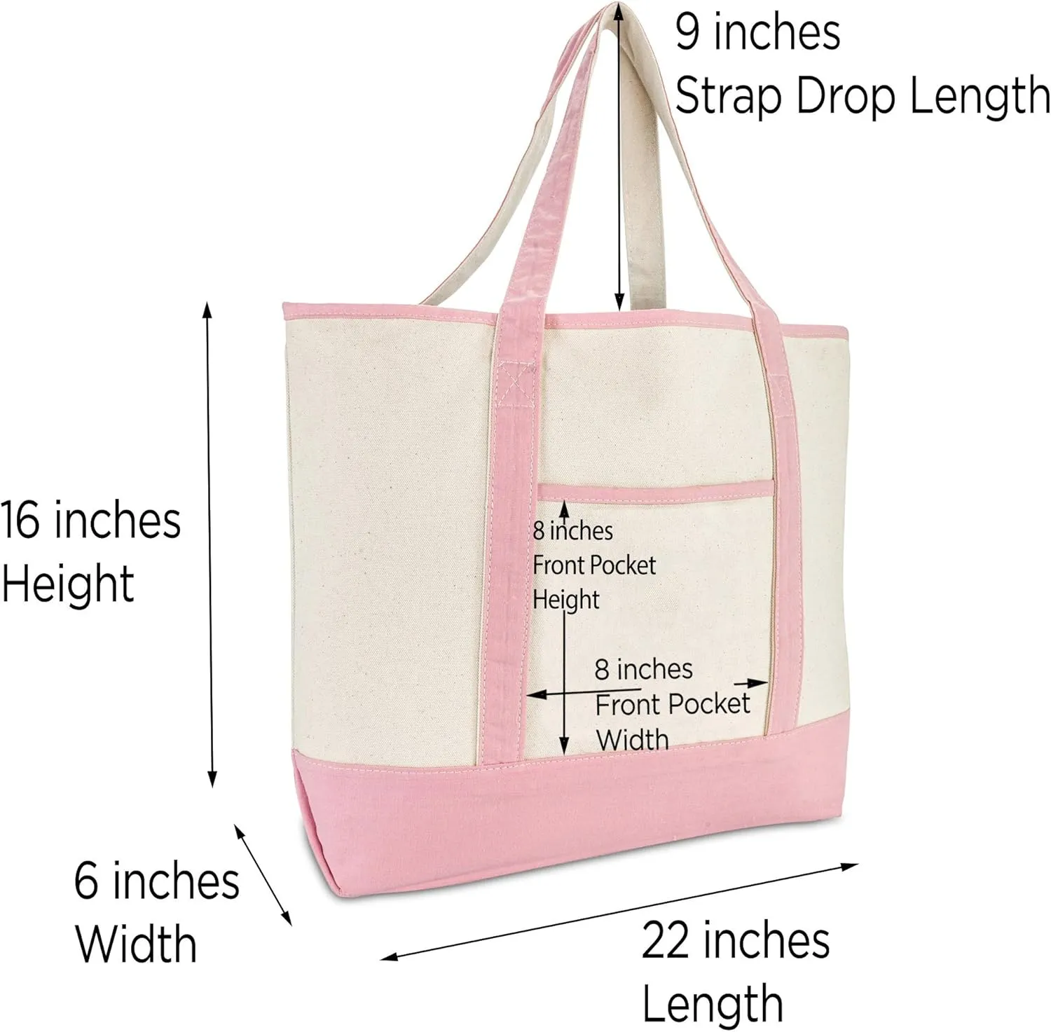 DALIX Women's Cotton Canvas Tote Bag Large Shoulder Bags Pink Monogram A - Z