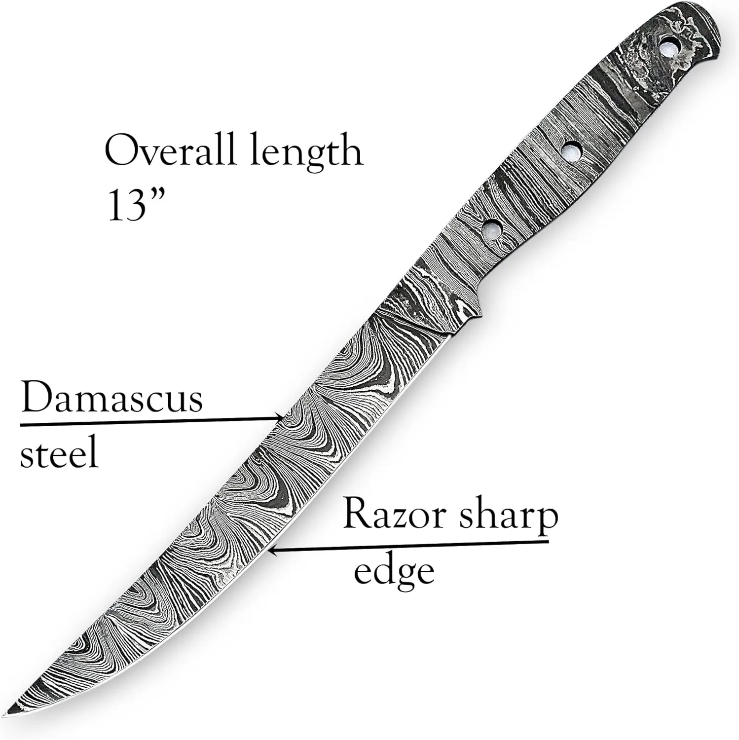 Damascus Knife Making Kit DIY Fish Fillet Handmade Damascus Steel Includes Blank Blade, Pins, Leather Sheath, Handle Scales for Knife (Black-UKK47)