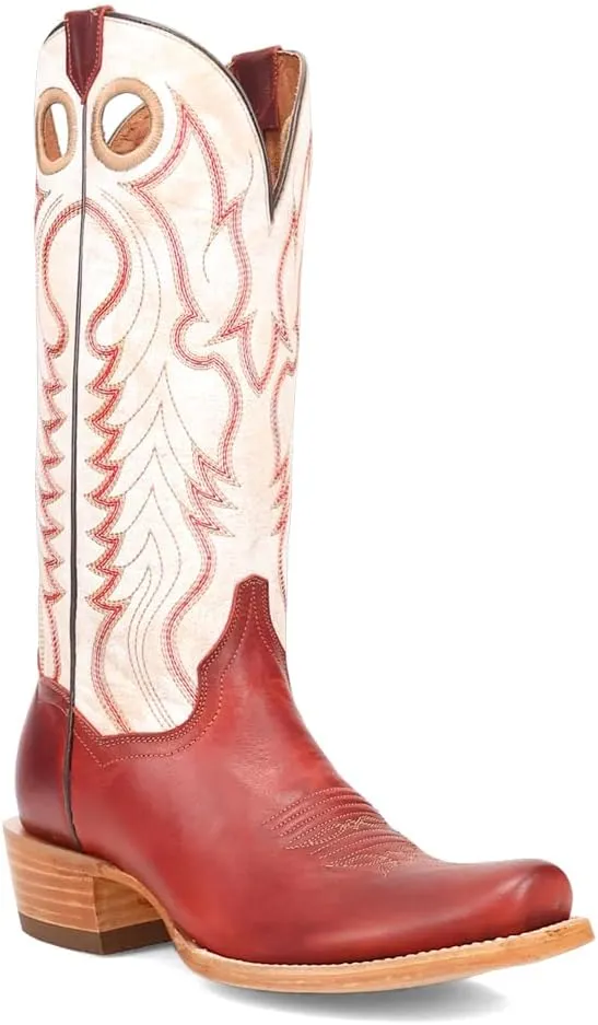 Dan Post Boots Womens Adelaide Embroidered Square Toe Pull On Casual Boots Mid Calf Low Heel 1-2" - Off White, Red
