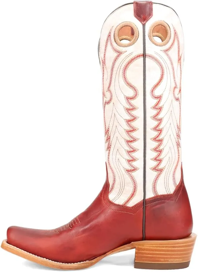 Dan Post Boots Womens Adelaide Embroidered Square Toe Pull On Casual Boots Mid Calf Low Heel 1-2" - Off White, Red