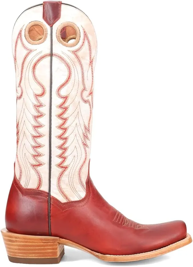 Dan Post Boots Womens Adelaide Embroidered Square Toe Pull On Casual Boots Mid Calf Low Heel 1-2" - Off White, Red