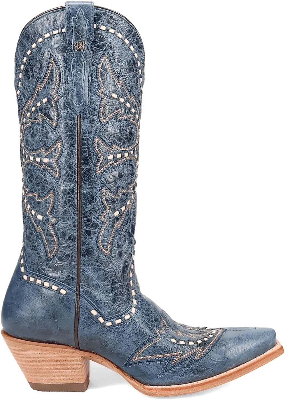 Dan Post Boots Womens Mesa Embroidered Snip Toe Pull On Casual Boots Mid Calf Low Heel 1-2" - Blue