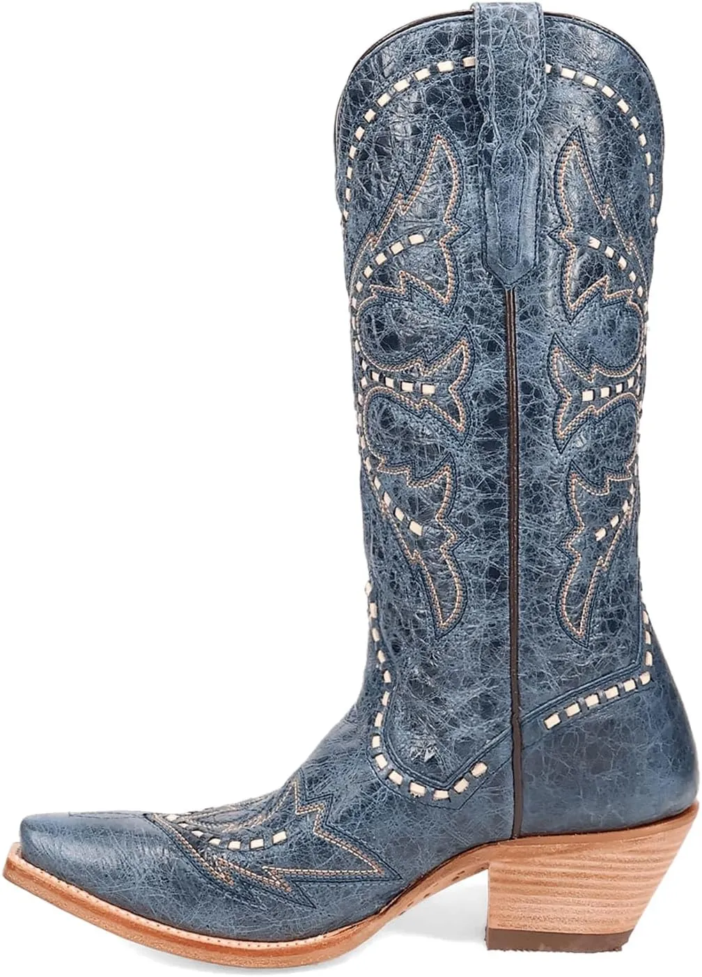 Dan Post Boots Womens Mesa Embroidered Snip Toe Pull On Casual Boots Mid Calf Low Heel 1-2" - Blue