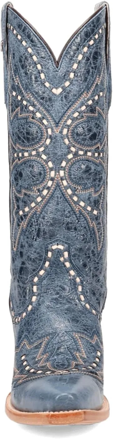 Dan Post Boots Womens Mesa Embroidered Snip Toe Pull On Casual Boots Mid Calf Low Heel 1-2" - Blue