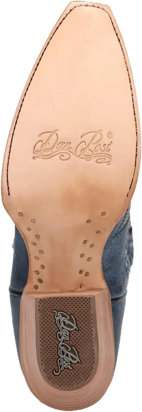 Dan Post Boots Womens Mesa Embroidered Snip Toe Pull On Casual Boots Mid Calf Low Heel 1-2" - Blue