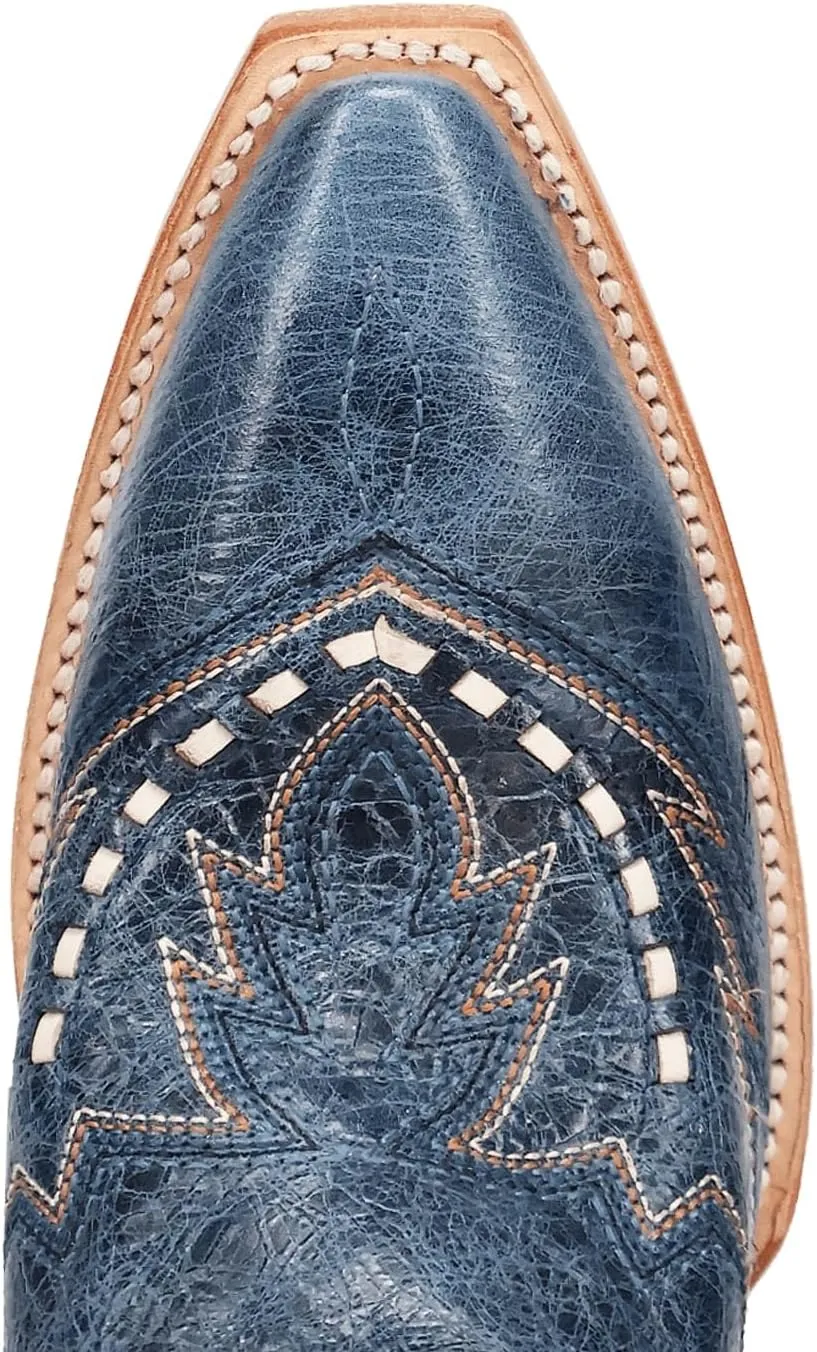 Dan Post Boots Womens Mesa Embroidered Snip Toe Pull On Casual Boots Mid Calf Low Heel 1-2" - Blue