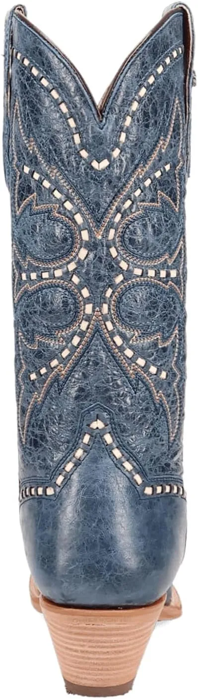 Dan Post Boots Womens Mesa Embroidered Snip Toe Pull On Casual Boots Mid Calf Low Heel 1-2" - Blue