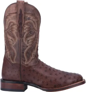 Dan Post Mens Alamosa Embroidered Ostrich Square Toe Pull On Dress Boots Mid Calf - Brown