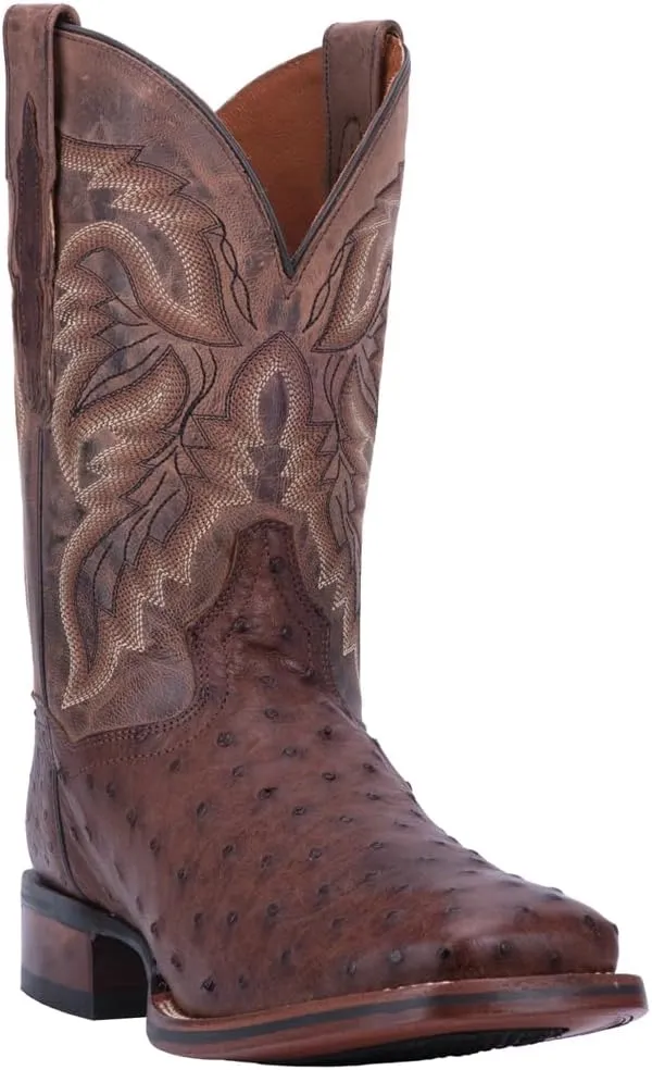 Dan Post Mens Alamosa Embroidered Ostrich Square Toe Pull On Dress Boots Mid Calf - Brown