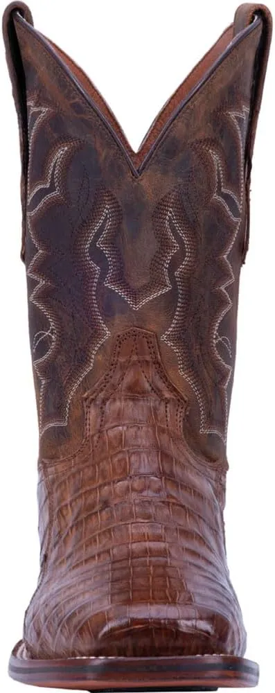 Dan Post Mens Kingsly Croc Embroidered Square Toe Pull On Dress Boots Mid Calf - Brown