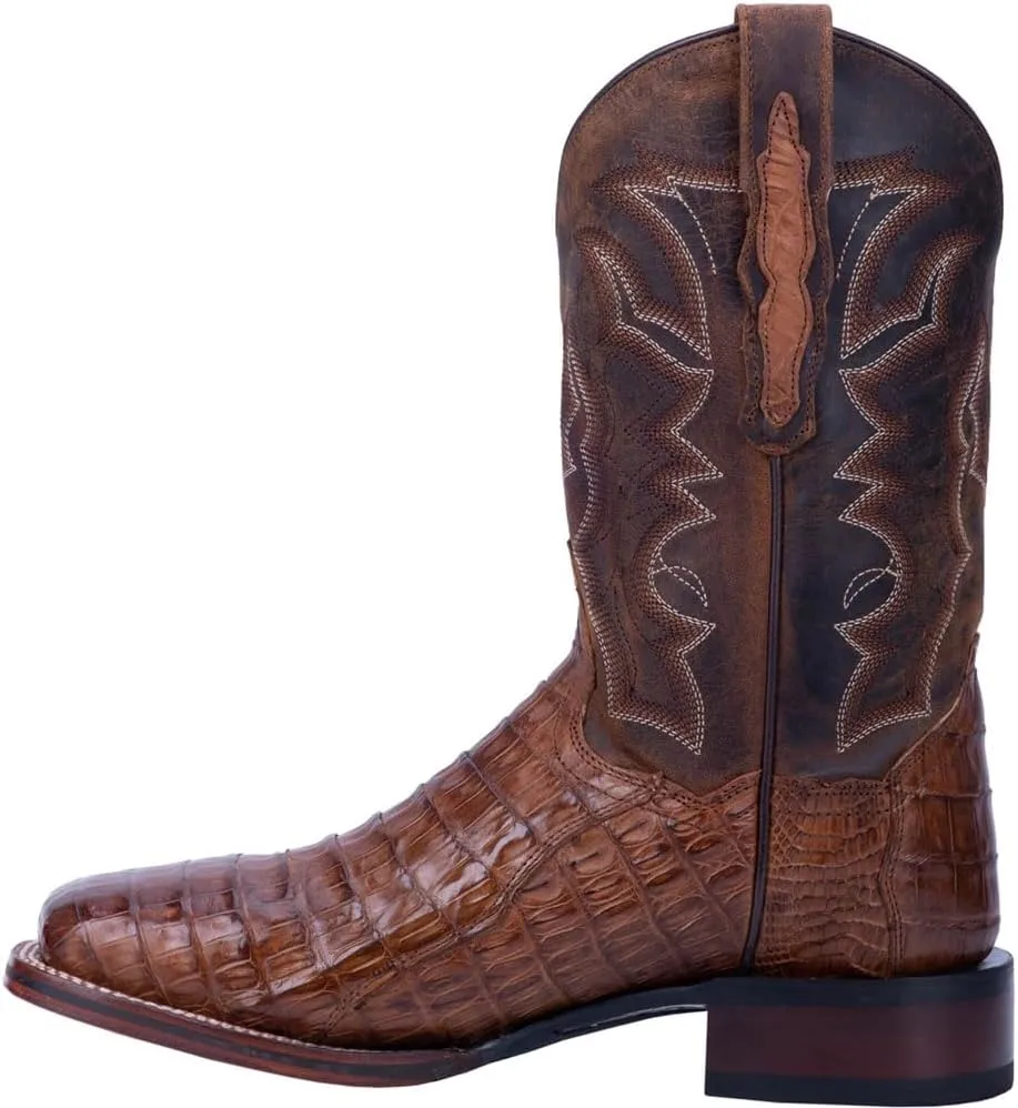 Dan Post Mens Kingsly Croc Embroidered Square Toe Pull On Dress Boots Mid Calf - Brown