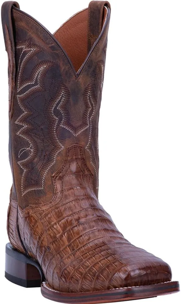 Dan Post Mens Kingsly Croc Embroidered Square Toe Pull On Dress Boots Mid Calf - Brown