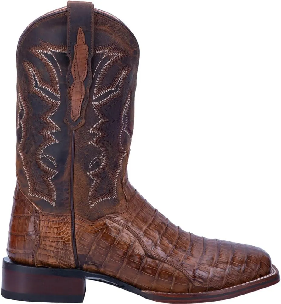 Dan Post Mens Kingsly Croc Embroidered Square Toe Pull On Dress Boots Mid Calf - Brown