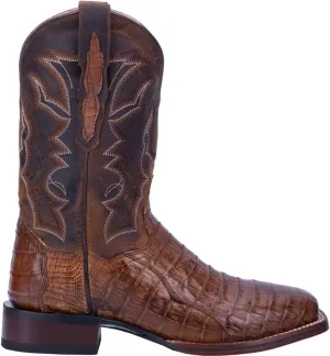 Dan Post Mens Kingsly Croc Embroidered Square Toe Pull On Dress Boots Mid Calf - Brown