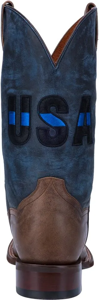 Dan Post Mens Thin Blue Line Square Toe Casual Boots Mid Calf - Blue, Brown