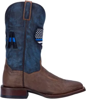 Dan Post Mens Thin Blue Line Square Toe Casual Boots Mid Calf - Blue, Brown