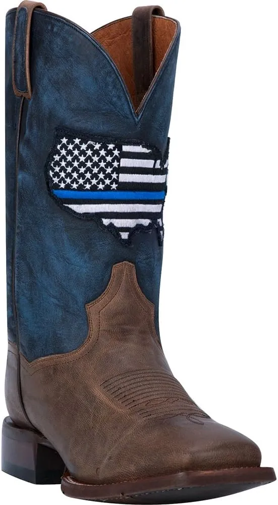 Dan Post Mens Thin Blue Line Square Toe Casual Boots Mid Calf - Blue, Brown