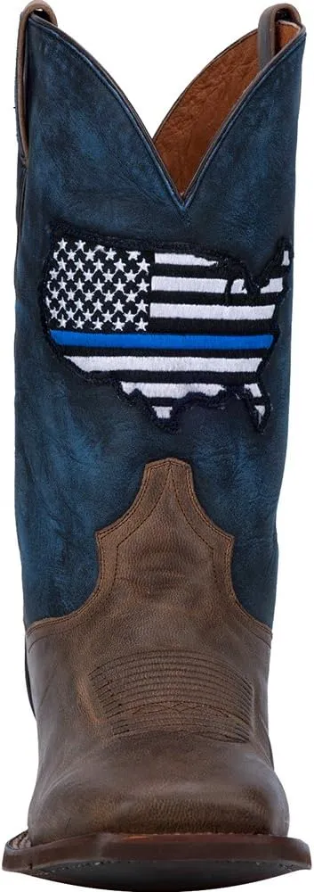 Dan Post Mens Thin Blue Line Square Toe Casual Boots Mid Calf - Blue, Brown