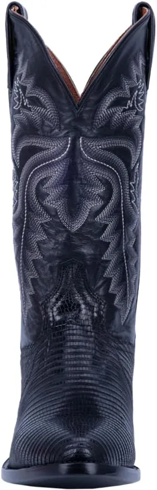 Dan Post Mens Winston Lizard Embroidered Round Toe Pull On Dress Boots Mid Calf - Black