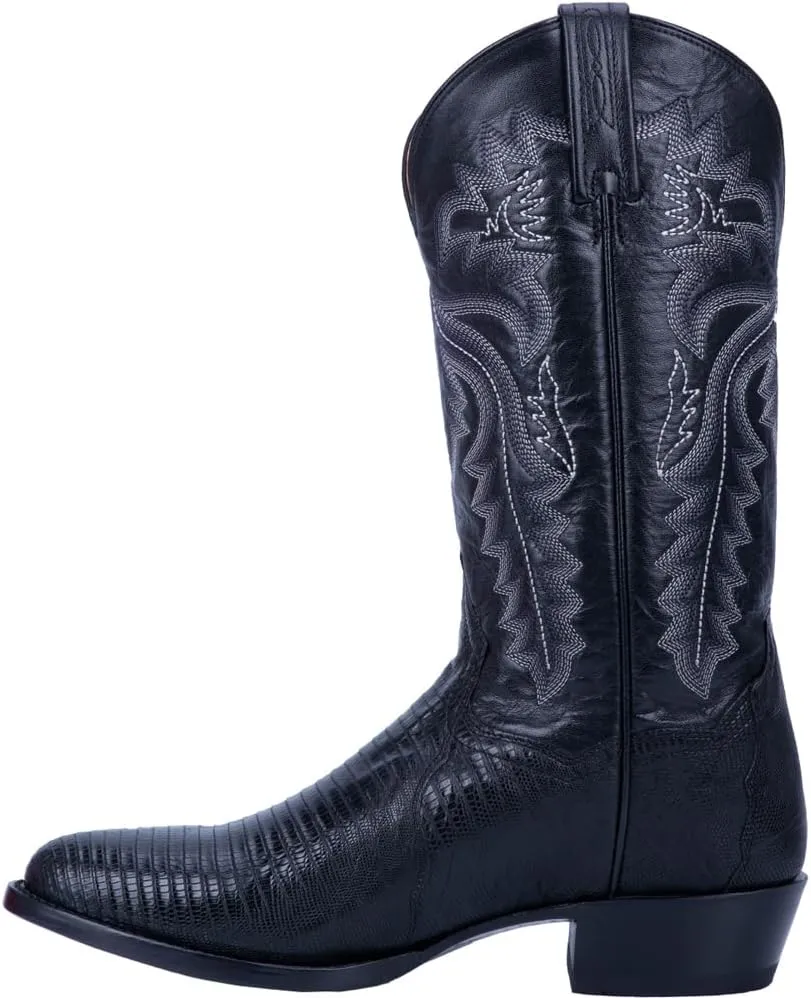 Dan Post Mens Winston Lizard Embroidered Round Toe Pull On Dress Boots Mid Calf - Black