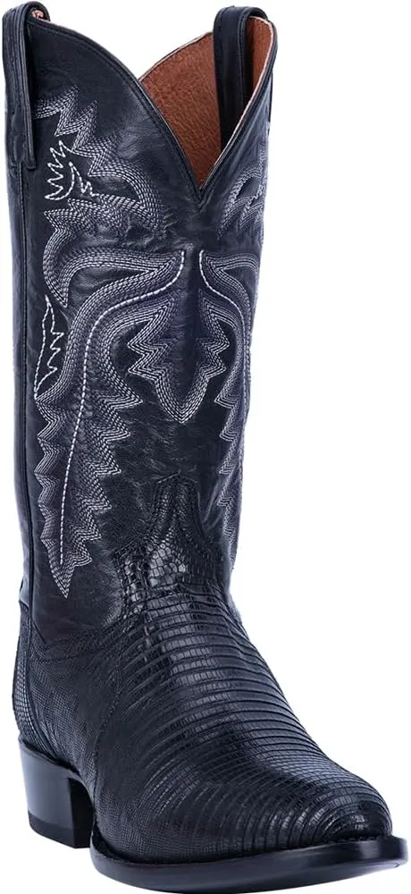 Dan Post Mens Winston Lizard Embroidered Round Toe Pull On Dress Boots Mid Calf - Black