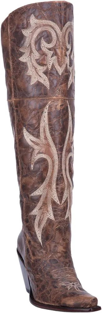 Dan Post Womens Jilted Embroidered Snip Toe Dress Boots Over the Knee High Heel 3" & Up - Brown