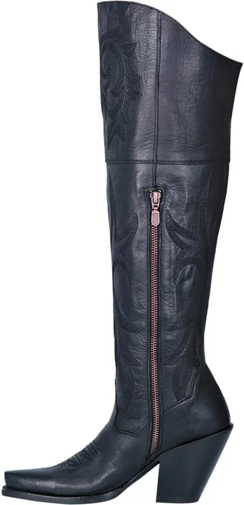 Dan Post Womens Jilted Embroidered Snip Toe Dress Boots Over the Knee High Heel 3" & Up - Brown