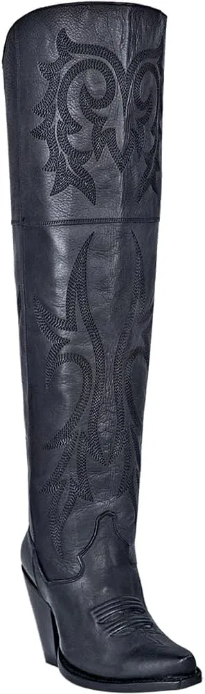 Dan Post Womens Jilted Embroidered Snip Toe Dress Boots Over the Knee High Heel 3" & Up - Brown