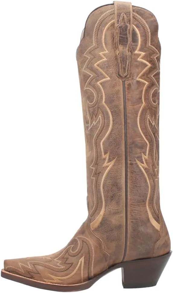 Dan Post Womens Silvie Embroidered Snip Toe Pull On Casual Boots Over the Knee Low Heel 1-2" - Brown