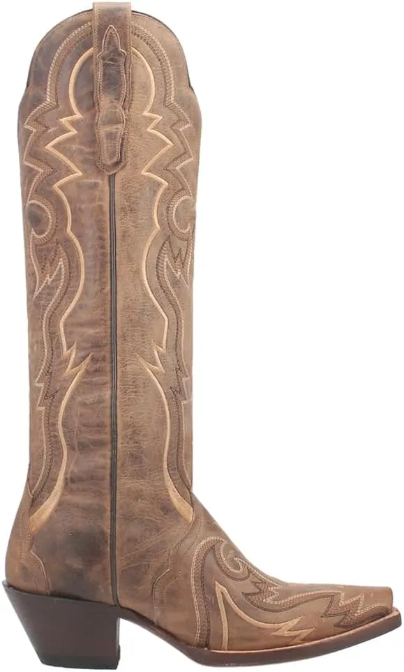 Dan Post Womens Silvie Embroidered Snip Toe Pull On Casual Boots Over the Knee Low Heel 1-2" - Brown