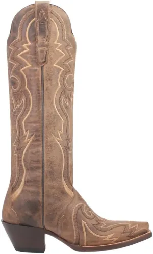 Dan Post Womens Silvie Embroidered Snip Toe Pull On Casual Boots Over the Knee Low Heel 1-2" - Brown