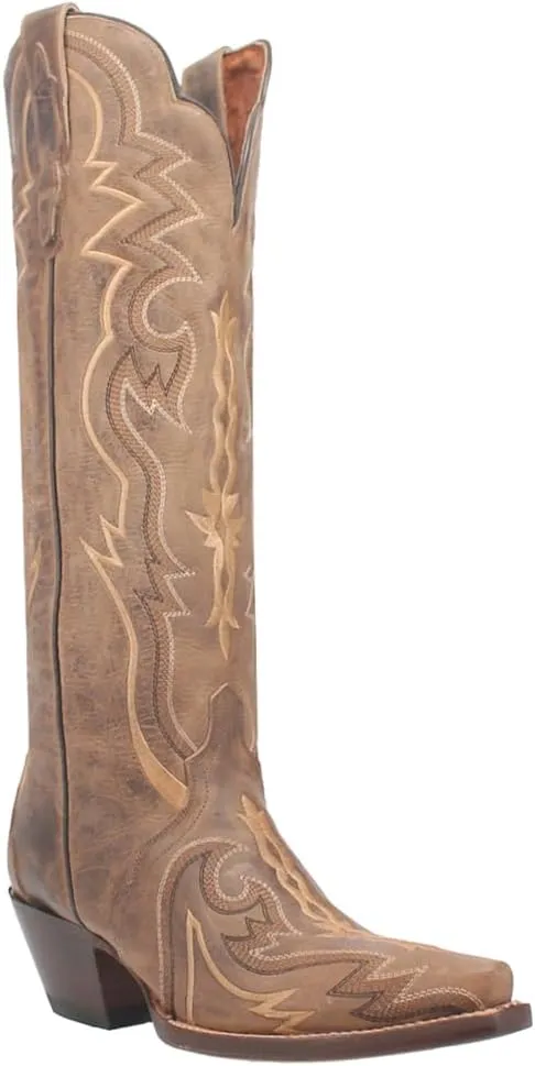 Dan Post Womens Silvie Embroidered Snip Toe Pull On Casual Boots Over the Knee Low Heel 1-2" - Brown