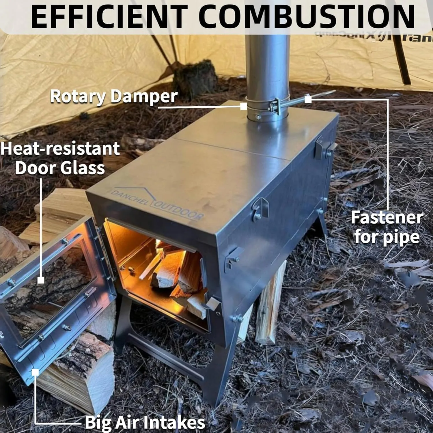 DANCHEL OUTDOOR Backpacking Hot Tent with Stove Jack, Portable Tipi Tent with T6 Titanium Folding Wood Stove for 1-4 Person Winter Solo Camping Hunting,Brown 4m 13ft