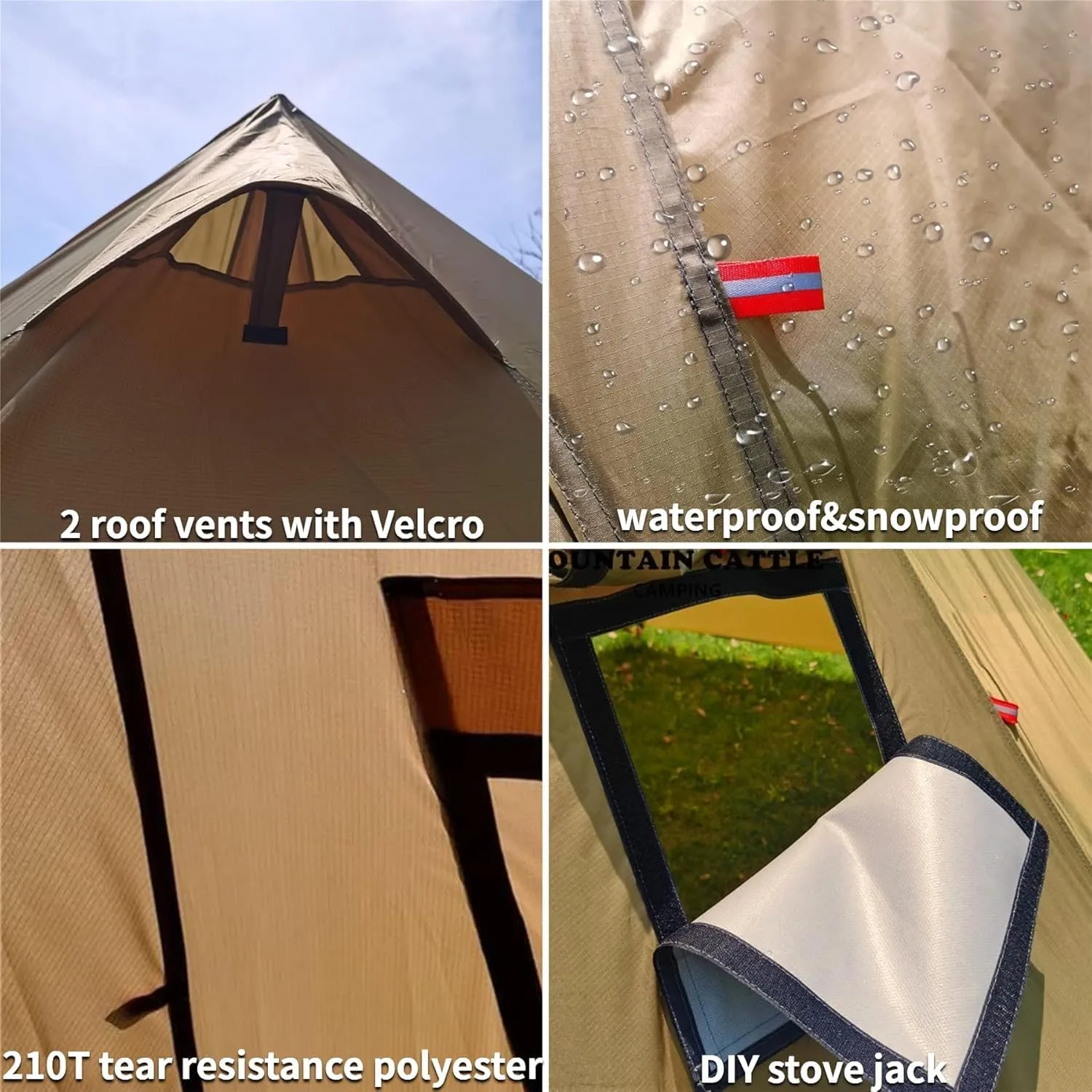 DANCHEL OUTDOOR Backpacking Hot Tent with Stove Jack, Portable Tipi Tent with T6 Titanium Folding Wood Stove for 1-4 Person Winter Solo Camping Hunting,Brown 4m 13ft