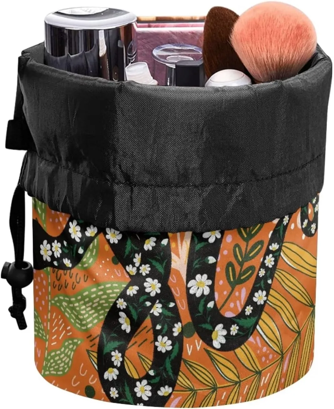dandelions drawstring makeup bag opens flat collapsible makeup bag portable lazy drawstring makeup bag travel cosmetic pouch toiletry travel essentials for women round makeup bag