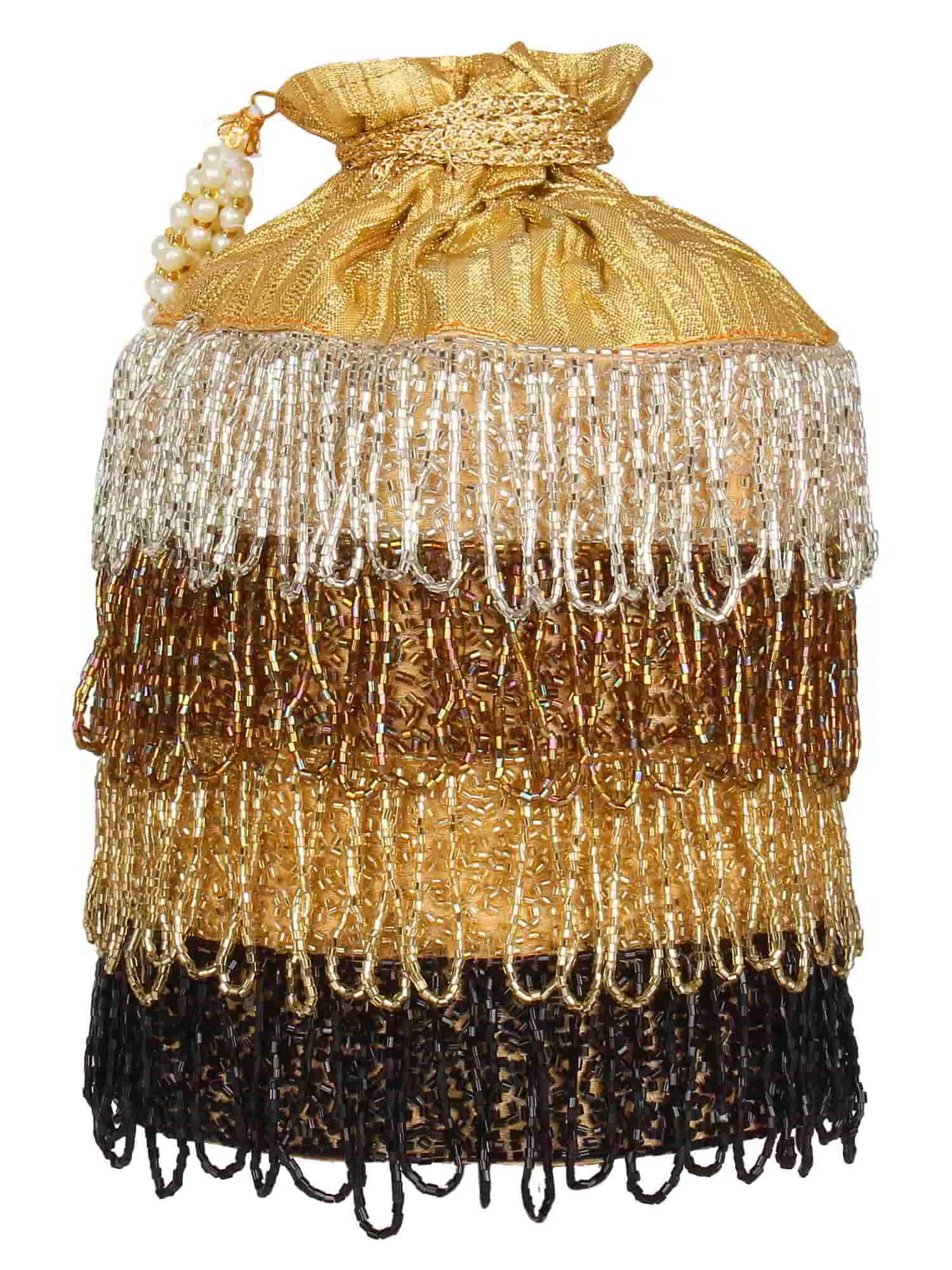 Dangle Embellished Faux Silk Potli