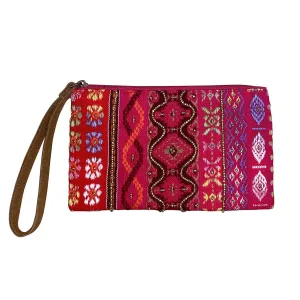 Dark Pink Patterned Beaded Wristlet