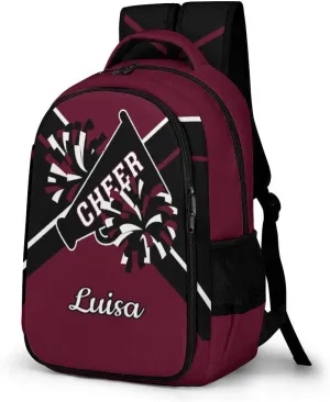 Dark Red Cheerleader Waterproof School Backpack Personalized with Name for Men Women Sport Laptop Bag