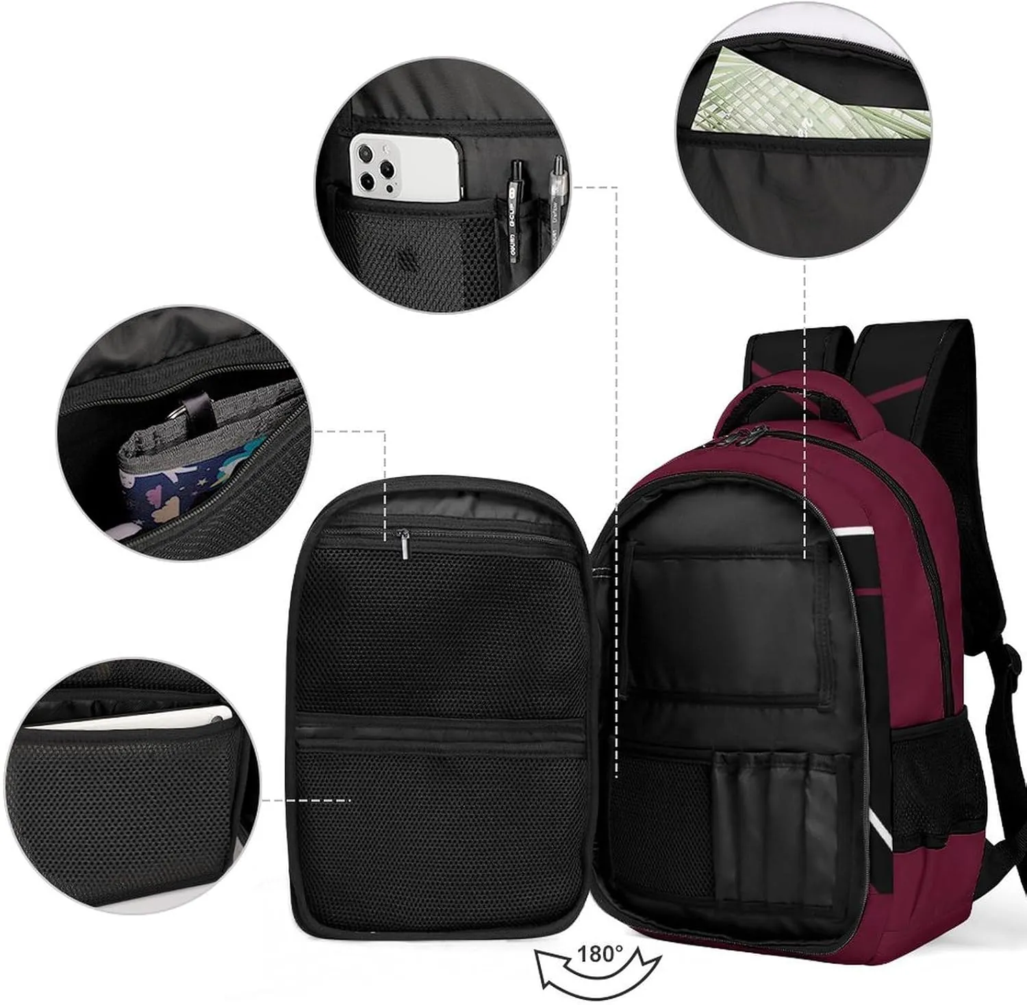 Dark Red Cheerleader Waterproof School Backpack Personalized with Name for Men Women Sport Laptop Bag