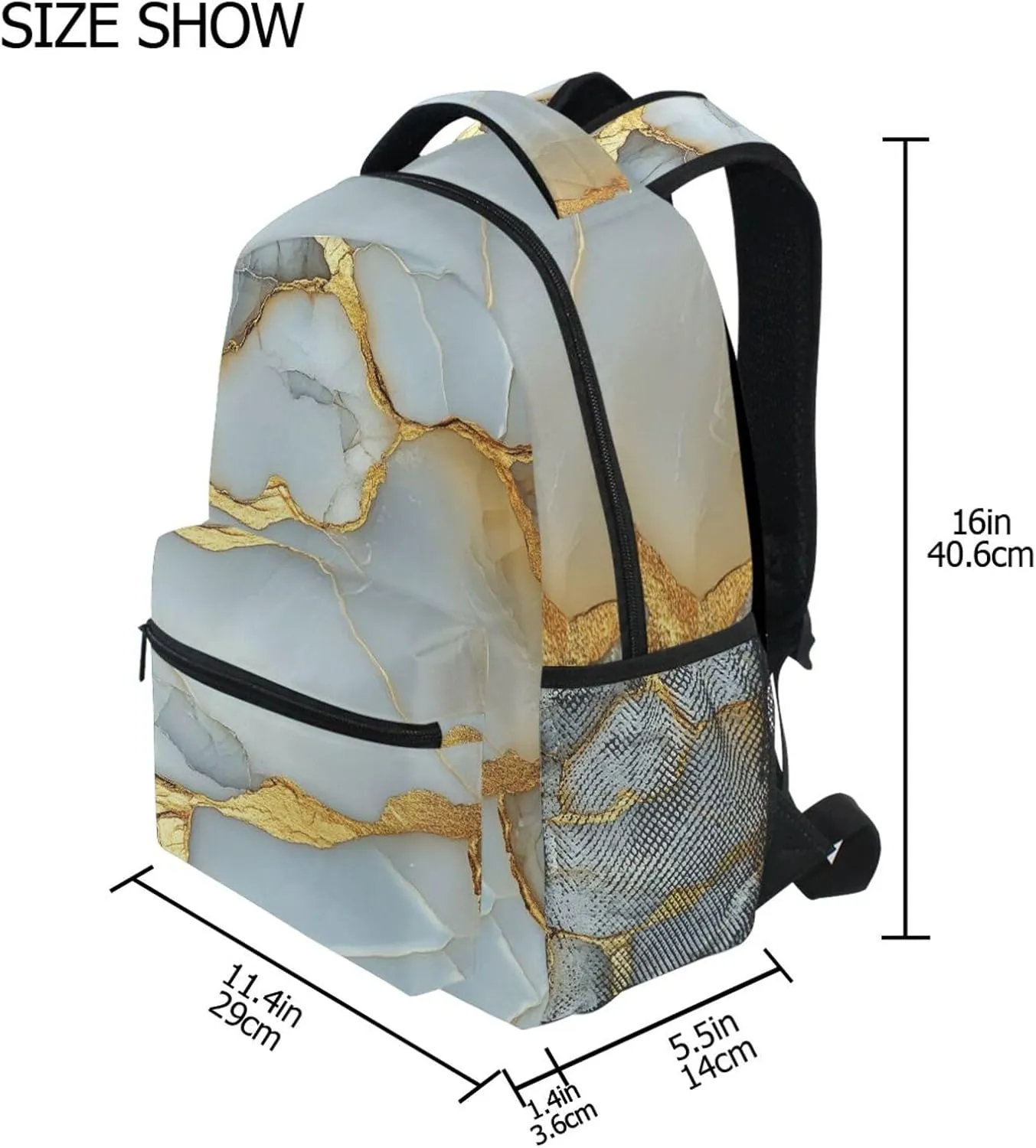 Day Backpack for Unisex Adult Waterproof Diaper Bag Backpack with Chest Strap for College Work Marble White White