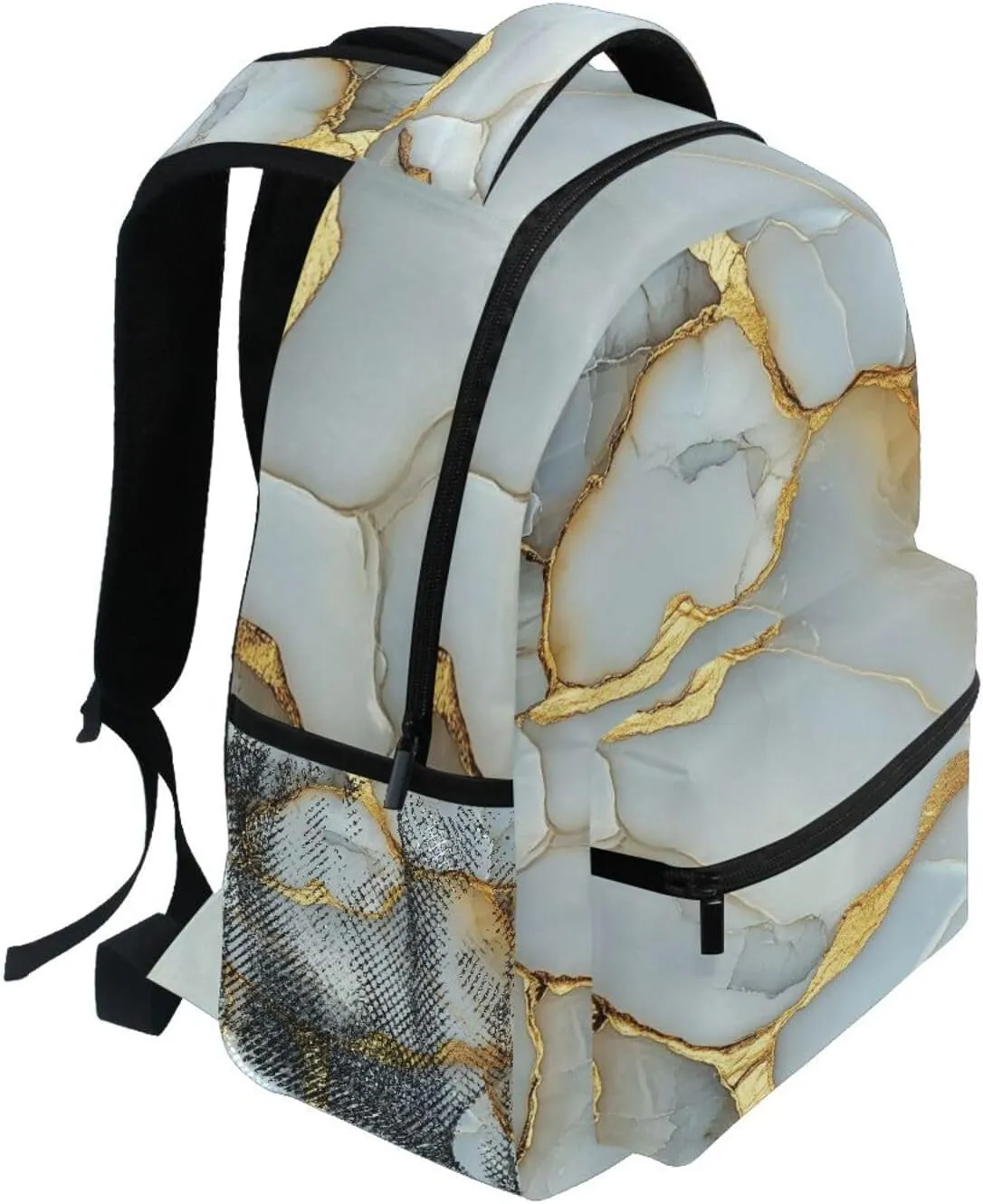Day Backpack for Unisex Adult Waterproof Diaper Bag Backpack with Chest Strap for College Work Marble White White
