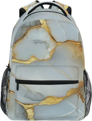 Day Backpack for Unisex Adult Waterproof Diaper Bag Backpack with Chest Strap for College Work Marble White White