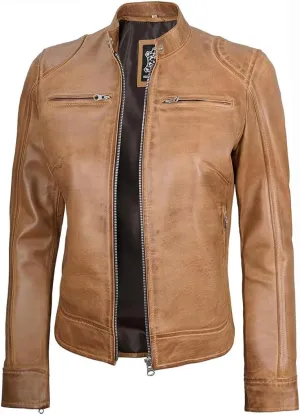 Decrum Leather Jackets For Women - Cafe Racer Style Casual Trending Fashion Womens Leather Jacket