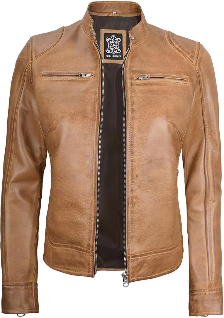 Decrum Leather Jackets For Women - Cafe Racer Style Casual Trending Fashion Womens Leather Jacket