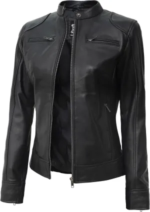 Decrum Leather Jackets For Women - Cafe Racer Style Casual Trending Fashion Womens Leather Jacket