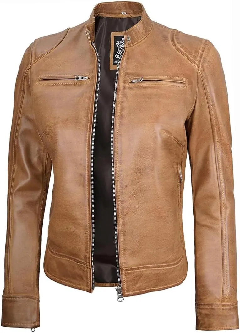 Decrum Leather Jackets For Women - Cafe Racer Style Casual Trending Fashion Womens Leather Jacket