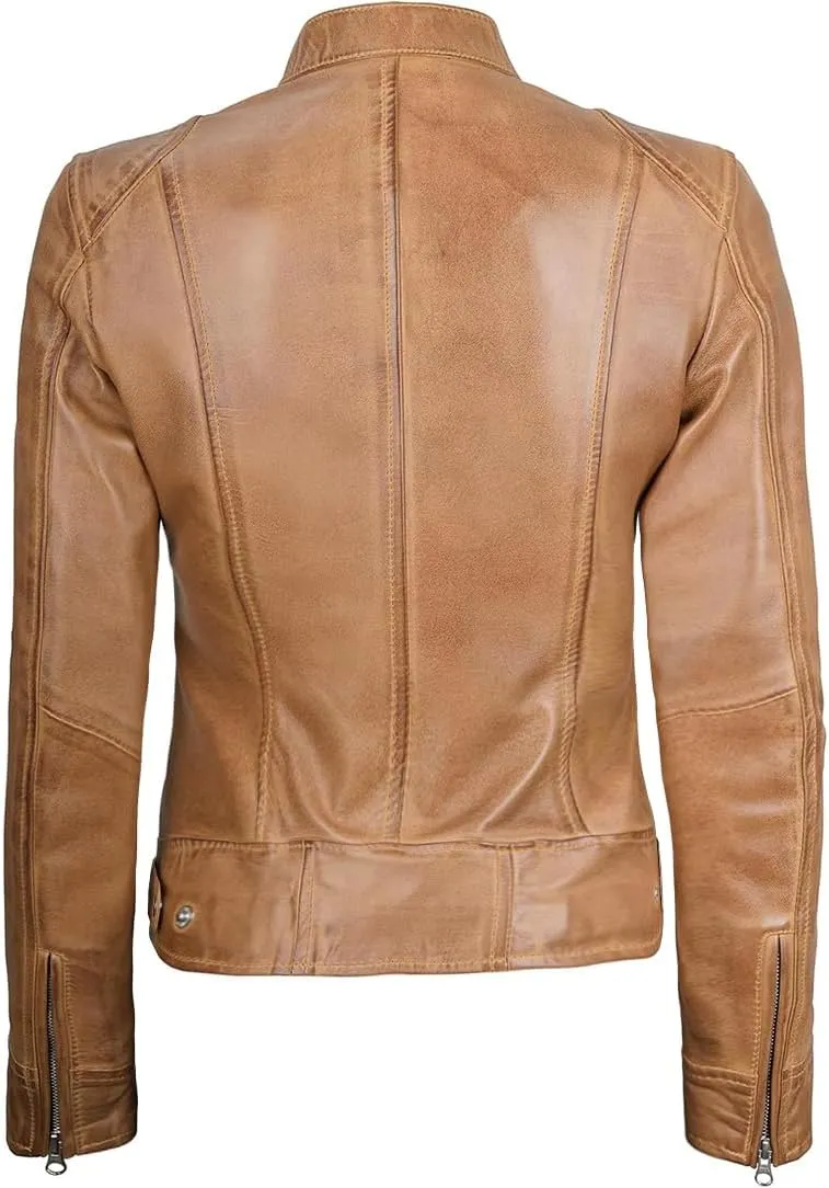 Decrum Leather Jackets For Women - Cafe Racer Style Casual Trending Fashion Womens Leather Jacket