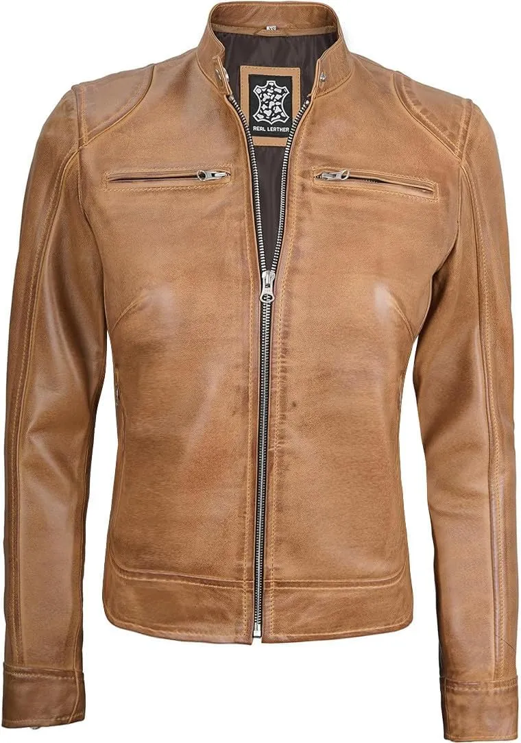 Decrum Leather Jackets For Women - Cafe Racer Style Casual Trending Fashion Womens Leather Jacket
