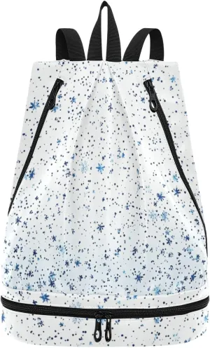 dense small blue stars Drawstring gym bags yoga backpack for women with Wet Dry Compartments